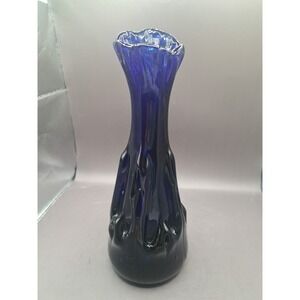 R. DANA Signed Cobalt Blue Pulled Glass Vase Handcrafted Hand Blown Abstract